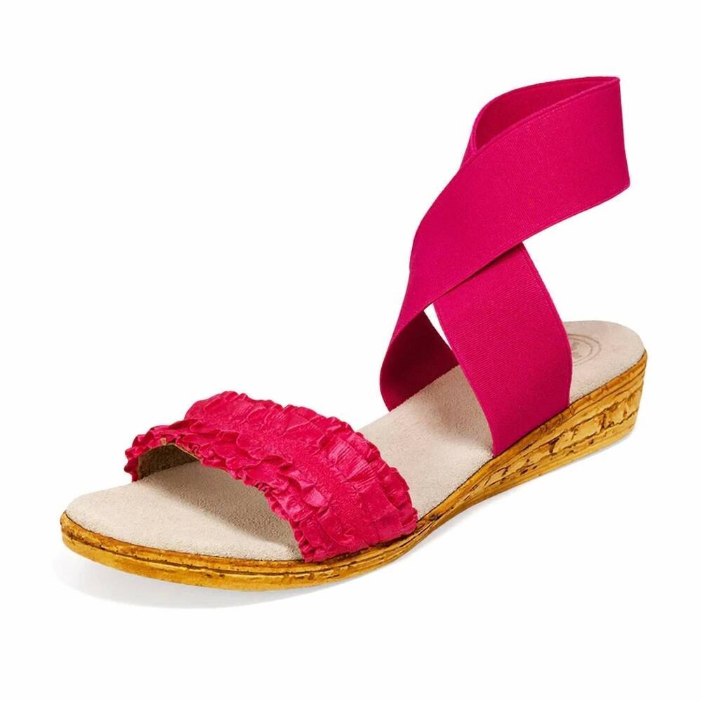 NEW CHARLESTON SHOE CO. women's benjamin wrap-up ankle faux cork sandals in flam